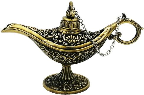 Vintage Legend Aladdin Magic Genie Lamp - Metal Carved Wishing Light for Home Wedding Party Tabletop Decoration Delicate Gift,Medium Bronze in Saudi Arabia