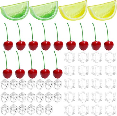 48 Pcs Fake Fruit Ice Cubes,Artificial Fruits for Decoration,Faux Fruit Decor Realistic,Fake Lemon Slices Watermelon Strawberries Fruits with Ice Rocks for Tumblers Vase Decor Bake Crafts in Saudi Arabia