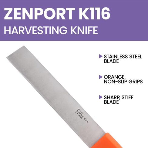 سكين حصاد المحاصيل من Zenport K116، إنتاج، شفرة من الفولاذ المقاوم للصدأ مقاس 6 بوصات، برتقالي in Kuwait