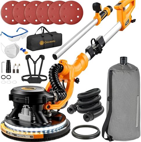 ماكينة صنفرة الحوائط الجافة الكهربائية، ماكينة سنفرة الحوائط الجافة بقوة 950 وات مع مجمع غبار فراغ، 9 سرعات متغيرة 800-2100 دورة في الدقيقة، ضوء LED، ماكينة سنفرة حائط بدون غبار للجدران الجافة، سقف الفشار، الزاوية إلخ in Kuwait