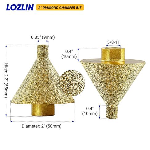 LOZLIN 2" Diamond Beveling & Reaming Wheel with 5/8-11 Arbor - Multi-Purpose Grinding Disc for Porcelain Marble Tile Chamfering Polishing Hole Enlargement in Saudi Arabia