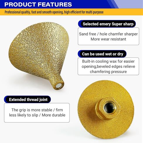 LOZLIN 2" Diamond Beveling & Reaming Wheel with 5/8-11 Arbor - Multi-Purpose Grinding Disc for Porcelain Marble Tile Chamfering Polishing Hole Enlargement in Saudi Arabia