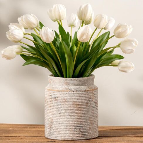 Ceramic Flower Vase 7.5 inch Farmhouse Rustic Vase for Home Decor Handcrafted Pottery Terracotta Vases for Dining Table Decor Fireplace Living Room Bathroom Wedding Centerpiece (01-White) in Saudi Arabia