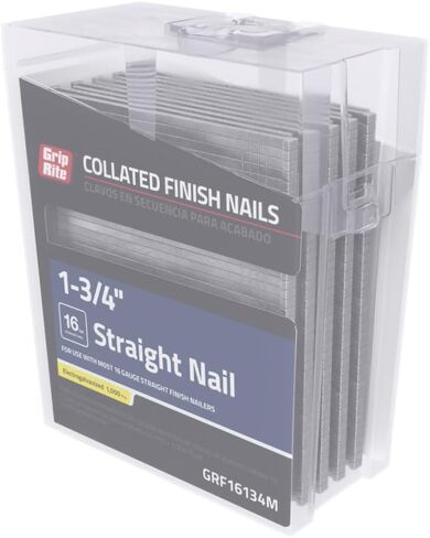 Grip-Rite 16-Gauge Electro-Galvanized Straight Finish Nails - Collated Fastener - Steel Nails for Trim Finishing and Fine Carpentry - 1-3/4" - 1000 Count - GRF16134M in Saudi Arabia