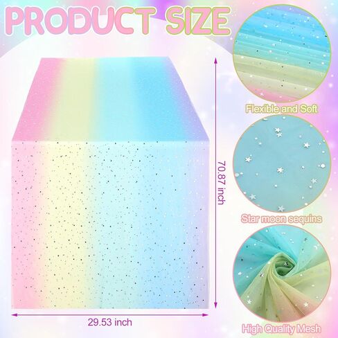 4 Pcs Rainbow Tulle Table Runner 29 x70 inch Colorful Lace Table Runner Pastel Iridescent Decor for Home Kitchen Garden Party Unicorn Birthday Baby Shower Wedding Bridal Shower Decor in Saudi Arabia