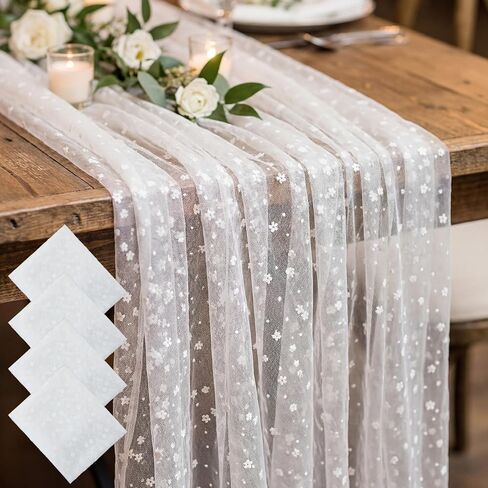 4 Pcs Rainbow Tulle Table Runner 29 x70 inch Colorful Lace Table Runner Pastel Iridescent Decor for Home Kitchen Garden Party Unicorn Birthday Baby Shower Wedding Bridal Shower Decor in Saudi Arabia