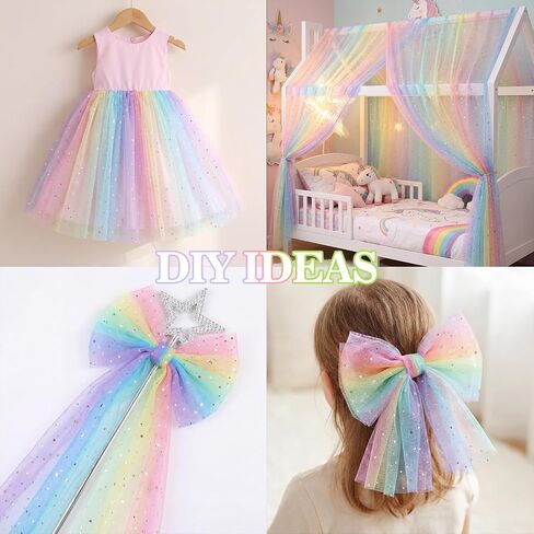 4 Pcs Rainbow Tulle Table Runner 29 x70 inch Colorful Lace Table Runner Pastel Iridescent Decor for Home Kitchen Garden Party Unicorn Birthday Baby Shower Wedding Bridal Shower Decor in Saudi Arabia