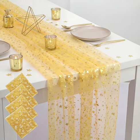 4 Pcs Rainbow Tulle Table Runner 29 x70 inch Colorful Lace Table Runner Pastel Iridescent Decor for Home Kitchen Garden Party Unicorn Birthday Baby Shower Wedding Bridal Shower Decor in Saudi Arabia