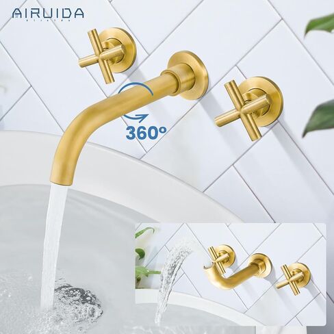 Airuida الصلبة النحاس الصلب على نطاق واسع الحمام صنبور الحمام مع 360 دوار صنبور الجدار مثبتة الحائط المرحاض الحنفيات الخلاط الصنبور مع خشنة في الصمام ومقابض مزدوجة المقابض العتيقة العتيقة in Kuwait