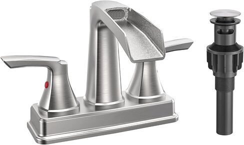 Fapully Bathroom Faucet, Waterfall Bathroom Sink Faucet Widespread, 4 Inch Centerset Brushed Nickel Faucet for Bathroom Sink with Pop-up Drain in Saudi Arabia