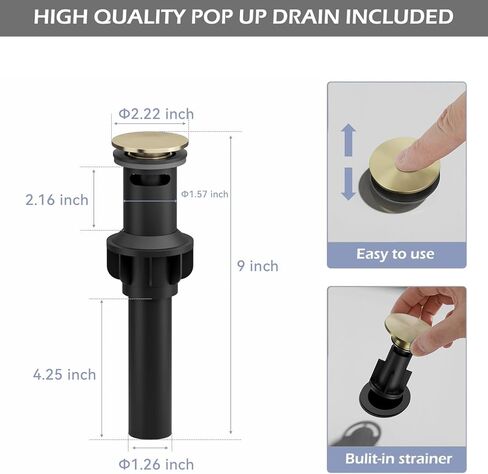 BWE Vessel Sink Faucet Brushed Gold Faucet for Bathroom Sink Tall Waterfall Bathroom Faucet Single Handle One Hole Vanity Sink Faucet with Pop-up Drain in Saudi Arabia