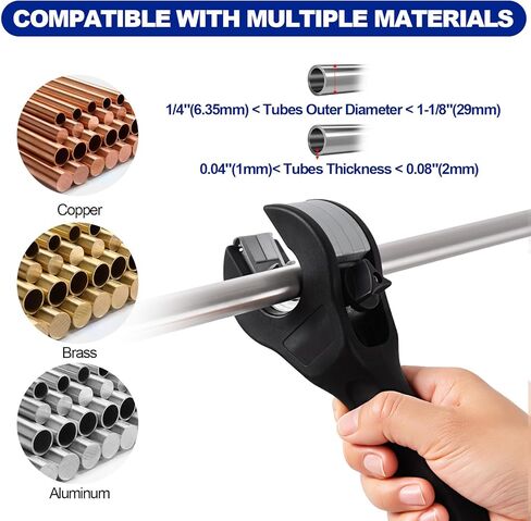 قاطع أنابيب السقاطة من الجيل الثالث في مساحة ضيقة، قاطعات أنابيب ممتازة (1/4 بوصة إلى 1-1/8 بوصة) للنحاس والنحاس والألومنيوم، إجمالي 3 شارات فولاذية (2 على القاطع، 1 في الحقيبة)، زوج واحد من القفازات المضادة للانزلاق in Kuwait