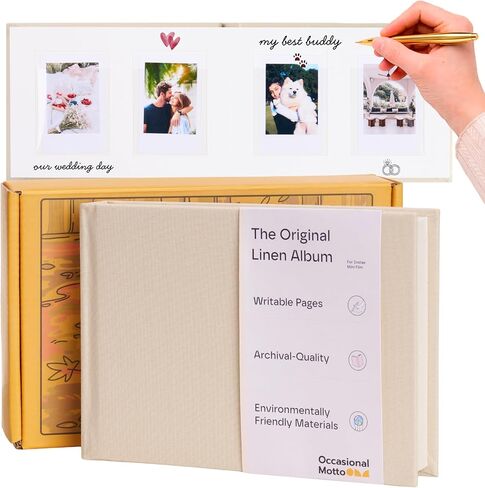 The Original 48 Pockets Classic Linen Hardcover Photo Album, Wedding Guest Book With Writing Space For Instax Square Film, SQ1, SQ6, SQ40 Cameras & Square Link Printer (Beige Cream, For Instax Square) in Saudi Arabia