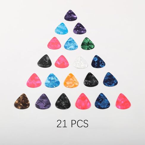 21 PCS Guitar Picks, Art Colorful Celluloid Guitar Pick Plectrums Stocking Stuffers For Bass, Electric, Random Color Guitars Includes 3 Different Thickness (0.46mm, 0.71mm, 0.96mm) in Saudi Arabia