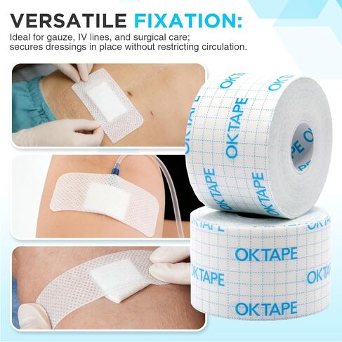 شريط طبي OK TAPE للعناية بالجروح، شريط جراحي لاحتجاز الملابس، مقاس 4 بوصات × 11 ياردة، يؤمن الشاش والضمادات والأجهزة الطبية، خالي من اللاتكس، لطيف على البشرة الحساسة (عبوة واحدة) in Saudi Arabia