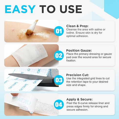 شريط طبي OK TAPE للعناية بالجروح، شريط جراحي لاحتجاز الملابس، مقاس 4 بوصات × 11 ياردة، يؤمن الشاش والضمادات والأجهزة الطبية، خالي من اللاتكس، لطيف على البشرة الحساسة (عبوة واحدة) in Saudi Arabia