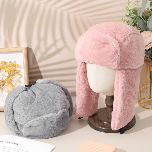 Geyoga 2 Pack Plush Ushanka Hat Unisex Foldable Earflap Trapper Hats for Winter Warmth, Skiing, Travel and Outdoor Activities in Saudi Arabia