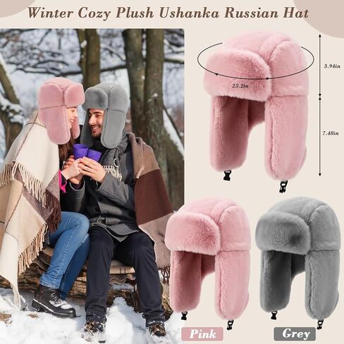 Geyoga 2 Pack Plush Ushanka Hat Unisex Foldable Earflap Trapper Hats for Winter Warmth, Skiing, Travel and Outdoor Activities in Saudi Arabia