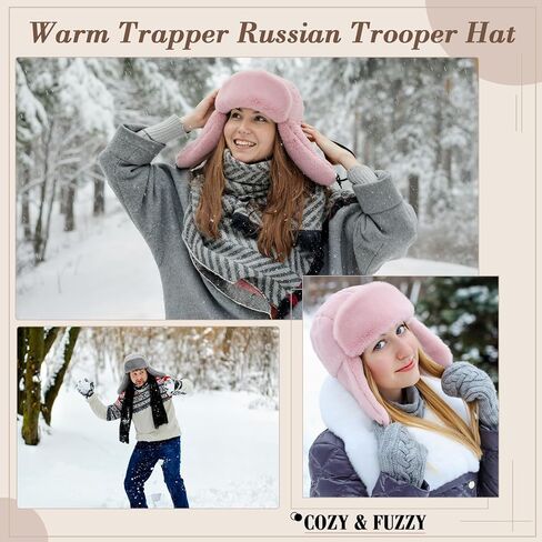 Geyoga 2 Pack Plush Ushanka Hat Unisex Foldable Earflap Trapper Hats for Winter Warmth, Skiing, Travel and Outdoor Activities in Saudi Arabia