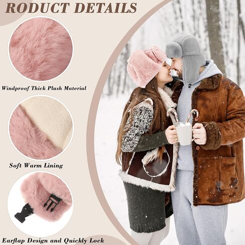 Geyoga 2 Pack Plush Ushanka Hat Unisex Foldable Earflap Trapper Hats for Winter Warmth, Skiing, Travel and Outdoor Activities in Saudi Arabia