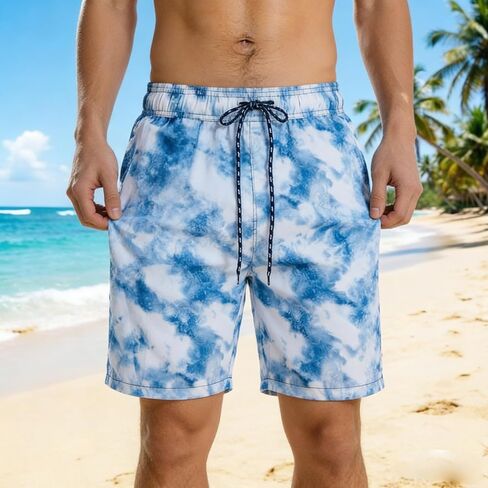 Men 2 in 1 Swim Trunks with Compression Liner Print Board Shorts Quick Dry Athletic Beachwear in Saudi Arabia