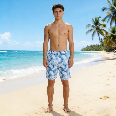 Men 2 in 1 Swim Trunks with Compression Liner Print Board Shorts Quick Dry Athletic Beachwear in Saudi Arabia