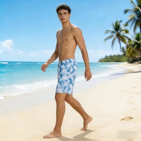 Men 2 in 1 Swim Trunks with Compression Liner Print Board Shorts Quick Dry Athletic Beachwear in Saudi Arabia