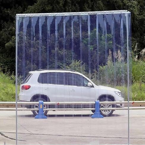 طقم ستائر باب بشريط PVC تجاري - ستارة مدخل فريزر من الفينيل الشفاف مع الأجهزة، 82.68 × 86.61 بوصة للمستودعات والمرآب والحظيرة - تصميم سلس ومتين in Kuwait