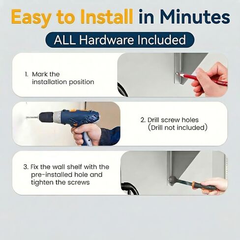 KUARBARR رف من الفولاذ المقاوم للصدأ مثبت على الحائط من الفولاذ المقاوم للصدأ مقاس 12 × 48 بوصة، عبوتان من أرفف الحائط المعدنية التجارية، رفوف المرآب لمطبخ المطعم in Kuwait