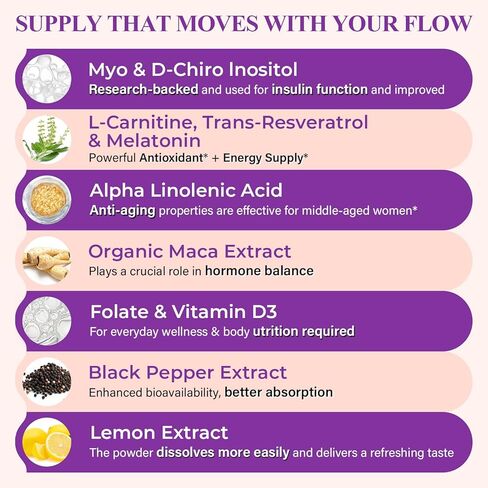 مكمل Myo-Inositol & D-Chiro Inositol للنساء، 4000 مجم: 100 مجم مسحوق Inositol، مكملات الخصوبة التوازن الهرموني للنساء دعم صحة المبيض، مع حمض الفوليك وفيتامين D، نباتي، 90 يومًا in Saudi Arabia