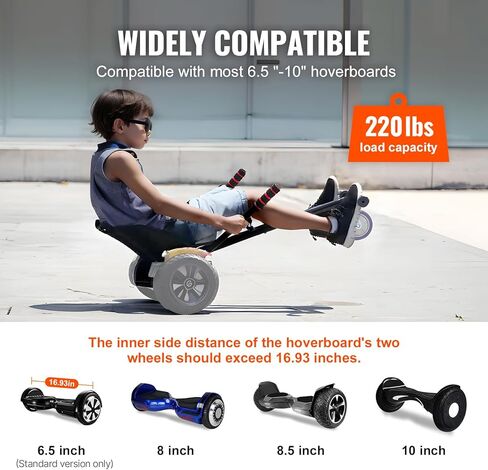 VEVOR Hoverboard Seat Attachment, Grips Control, Accessory for 6.5" 8" 8.5" 10" Hoverboards, Adjustable Frame Length and 220 LBS Load Capacity, Hover Board Go Karts Accessory, for Children Adults in Saudi Arabia