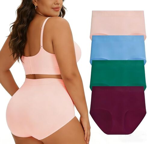 Women's High Waisted Shapewear Underwear, Plus Size Tummy Control Full Coverage Briefs Panties for Ladies 4 Pack in Saudi Arabia
