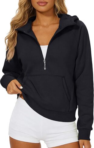 YUCOLEN Womens Half Zip Hoodie Cropped Fleece Sweatshirt with Pocket Long Sleeve Workout Pullover Winter Fashion Clothes in Saudi Arabia