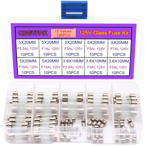 10 Values 100 pcs Christmas Light fuses 5x20mm Fuse 125V 0.5A, 1A, 3A, 5A, 7A, 10A, 15A and 3.6x10mm Mini Fuse 125V 2.5A, 3A, 5A, Fast-Blow Glass Fuses Assortment Kit in Saudi Arabia