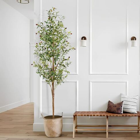 4FT Artificial Olive Tree Indoor, Tall Faux Olive Tree with Pot&Basket, Large Fake Olive Tree with Realistic 576 Silk Leaves and 32 Fruits for Living Room Home Office Decor in Saudi Arabia