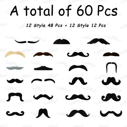 Fake Mustache 60Pcs Black Mustaches Self Adhesive Fake Moustache Novelty Fake Beard Facial Hair Mustach for Adult in Saudi Arabia