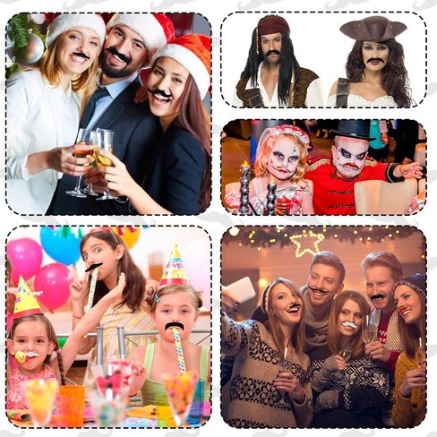 Fake Mustache 60Pcs Black Mustaches Self Adhesive Fake Moustache Novelty Fake Beard Facial Hair Mustach for Adult in Saudi Arabia