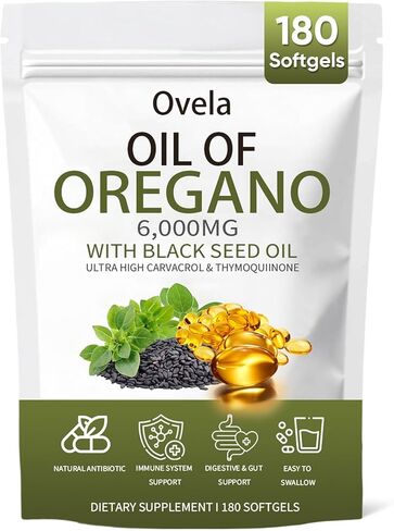زيت أوفيلا من الأوريجانو مع زيت الحبة السوداء، كبسولات هلامية من زيت الأوريجانو، مكمل غذائي نقي وطبيعي 6000 مجم، دعم المناعة | تحسين صحة الأمعاء | يعزز الطاقة، غير معدل وراثيًا، خالي من الغلوتين (1) in Kuwait