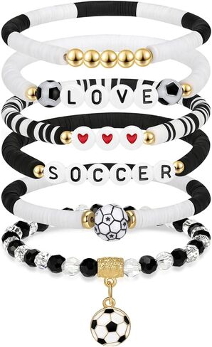NextArt Soccer Bracelets for Girls, 6PCS Stackable Soccer Beaded Bracelet Set, Soccer Jewelry Gifts for Players, Daughters, Teammates, Team Game Day Accessories. in Saudi Arabia