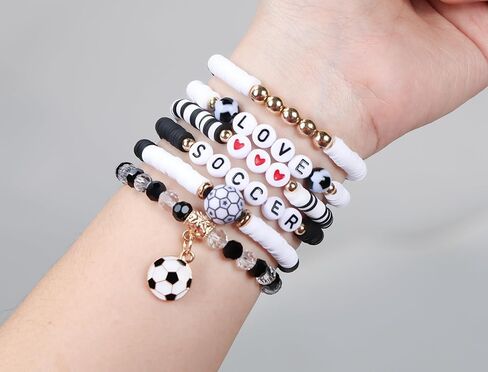 NextArt Soccer Bracelets for Girls, 6PCS Stackable Soccer Beaded Bracelet Set, Soccer Jewelry Gifts for Players, Daughters, Teammates, Team Game Day Accessories. in Saudi Arabia