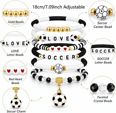 NextArt Soccer Bracelets for Girls, 6PCS Stackable Soccer Beaded Bracelet Set, Soccer Jewelry Gifts for Players, Daughters, Teammates, Team Game Day Accessories. in Saudi Arabia