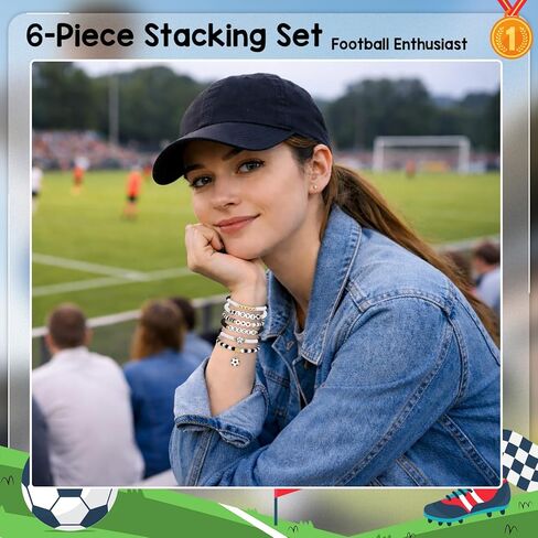 NextArt Soccer Bracelets for Girls, 6PCS Stackable Soccer Beaded Bracelet Set, Soccer Jewelry Gifts for Players, Daughters, Teammates, Team Game Day Accessories. in Saudi Arabia