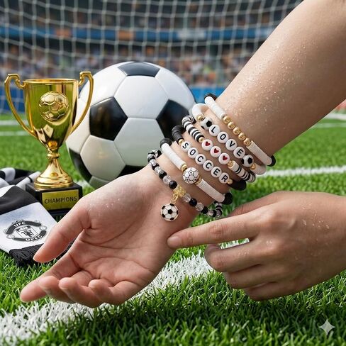 NextArt Soccer Bracelets for Girls, 6PCS Stackable Soccer Beaded Bracelet Set, Soccer Jewelry Gifts for Players, Daughters, Teammates, Team Game Day Accessories. in Saudi Arabia