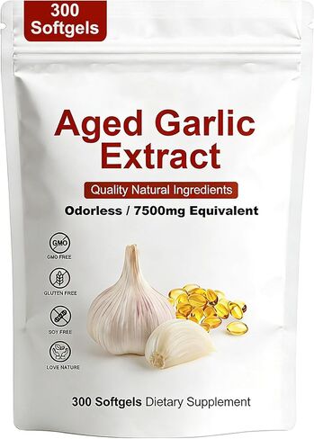 Elare Aged Garlic Extract 7500mg Odorless - Organic Aged Garlic Extract Capsules for Heart & Immune Antioxidant Supplements, Non-GMO, Gluten-Free, Vegetarian, 300 Softgels in Kuwait