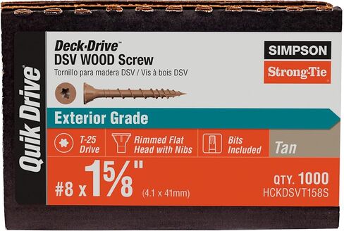 Simpson Strong-Tie HCKDSVT158S Deck-Drive DSV Wood Screw (Collated) — #8 x 1-5/8 in. T25 6-Lobe, Tan (1000-Qty) (Pack of 176) in Saudi Arabia