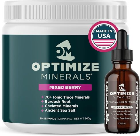 Optimize Minerals Vitamins and Mixed Berry Bundle | All in-One Supplement Pack, Ionic Trace Mineral Blend, Electrolyte and Micronutrient Support in Saudi Arabia