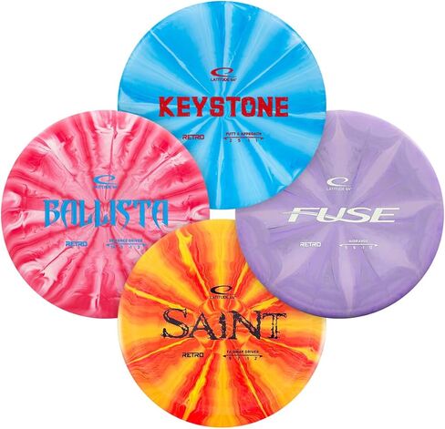 Latitude 64 Retro Burst Disc Golf Starter Set (3-Pack) - Disc Golf Discs Set for New to Intermediate Players | Includes Keystone, Fuse, Saint, Ballista | Grippy Base Plastic | Colors Vary in Saudi Arabia