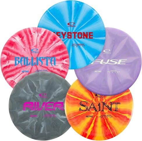 Latitude 64 Retro Burst Disc Golf Starter Set (3-Pack) - Disc Golf Discs Set for New to Intermediate Players | Includes Keystone, Fuse, Saint, Ballista | Grippy Base Plastic | Colors Vary in Saudi Arabia
