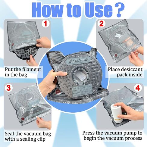 مجموعة أكياس ختم الفراغ من خيوط الطابعة ثلاثية الأبعاد من PurifyLogix، مقاومة للضوء والرطوبة، تتضمن 30 كيس تخزين فراغي، مضخة تفريغ واحدة، 30 مجففًا، 5 مشابك وقلمين تحديد (13.4 × 12.6 بوصة) in Kuwait
