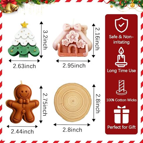 4pcs Christmas Candles Scented Tealight Candle Xmas Tree Bell Wreath Shaped Candles Soy Wax Gifts for Home Decor Party Bedroom Room Table Decorations in Saudi Arabia